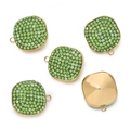 Square stainless steel pendant with vibrant green crystal pavé and golden finish - Green