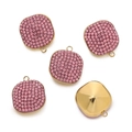 Square stainless steel pendant with pink crystals and gold finish for DIY jewelry - Pink