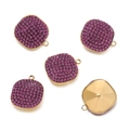Five pieces of square golden pendants with purple crystals for DIY necklaces - Purple