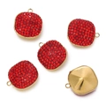Square gold-plated stainless steel pendant featuring vibrant red pavé rhinestones - Red