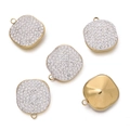 Golden square pendant charms set with sparkling white rhinestones for DIY necklaces - White