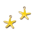 Pair of yellow enamel starfish pendants with golden metal loops for jewelry making - Small Starfish Yellow