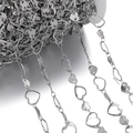 Silver stainless steel heart chain link roll for DIY necklace and bracelet jewelry making - 1 Meter / Steel Color Double-Hole Heart & Hollow Heart (Double-Hole Heart Approx 5.5x6.5mm)