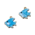 Pendentif poisson tropical en émail bleu clair avec bordures en métal doré - Poisson-clown Bleu
