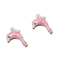 Pendentif dauphin en émail rose avec bord doré en acier inoxydable pour bijoux DIY - Dauphin Rose