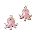Pendentif pieuvre en émail rose et doré scintillant pour la création de bijoux - Poulpe Rose
