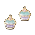 Pendentifs cupcakes colorés en émail pailleté avec finition dorée pour bijoux DIY - Gâteau Vert Lac Violet