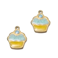 Pendentifs cupcakes colorés en émail doré pour création de bijoux série océan - Gâteau Vert Lac Jaune