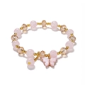 Detail view of crystal beaded bracelet with pink butterfly charm and champagne beads - 6.5cm Diameter / Light Pink Butterfly Bracelet
