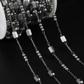 Detailed macro view of square and round bead stainless steel DIY jewelry chain - Hexagonal Prism Handmade Chain (JCXZ-17) / 1 Meter (Hexagonal Prism approx 3.5*6mm) / Steel