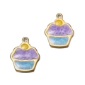 Pendentifs cupcakes colorés émaillés avec bordure dorée pour bijoux DIY créatifs - Gâteau Violet Bleu
