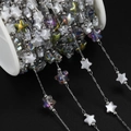 DIY stainless steel link chain with 18K gold star acrylic beads and silver metal pearls - Star Hand-made Chain (JCXZ-133) / 1m / Steel