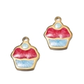 Pendentifs cupcakes en émail coloré avec placage or et finition huile pour bijoux DIY - Gâteau Rouge Rose Bleu