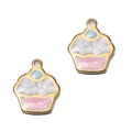 Pendentifs cupcakes en émail rose et bleu en acier inoxydable pour bijoux DIY - Gâteau Blanc Rose