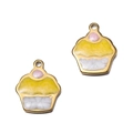 Pendentif cupcake DIY en acier inoxydable doré avec émail coloré pour bijoux - Gâteau Jaune Blanc