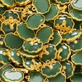 Macro shot of bulk retro Chinese style green jade pendants with gold metal cloud lock frames - Dark Green Style 02 (2 Pieces/Pack)