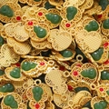 Pile of golden gourd pendants with green faux jade and red enamel details for DIY jewelry - Dark Green Style 03 (2 Pieces/Pack)