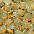 Macro detail of Chinese Ruyi pendants with green chalcedony and gold cloud patterns - Green Style 02 (2 Pieces/Pack)