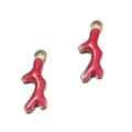 Paire de breloques corail rouge en acier émaillé et bord doré pour création bijoux - Algue Rouge Rose