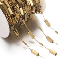Gold vacuum-plated stainless steel bead and bar chain on white spool for DIY jewelry making - 1 Meter / Gold Rectangular Prism (Approx 3x9.5mm)