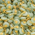 Pile of light green jade Pingan buckle pendants with gold flower metal clasps for DIY jewelry - Green Style 09 (2 Pieces/Pack)