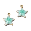 Pendentif étoile de mer en émail bleu et blanc sur base en acier inoxydable doré - Étoile de Mer Potelée Vert Lac