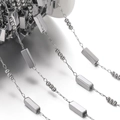 Detail of square link and bead chain made of polished stainless steel for DIY jewelry - Rectangular Handmade Chain (JCXZ-15) / 1 Meter (Rectangular approx 3*9.5mm) / Steel