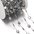 DIY stainless steel chain with square and round beads on a white plastic spool - Square Handmade Chain (JCXZ-7) / 1 Meter (Square approx 6*6mm) / Steel