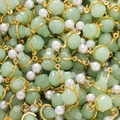 Detailed view of handmade light green gourd pendants with white pearl and gold plating - Green Style 15 (2 Pieces/Pack)