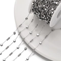 Polished silver stainless steel chain with square and round beads for DIY jewelry making - Without Reel / 1m / Steel