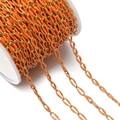Close-up of golden stainless steel chain with vibrant orange enamel drip finish for DIY - 1 Meter/Pack / Orange
