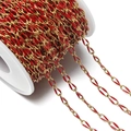 Macro detail of red enamel and gold-plated stainless steel oval chain on a white spool - 1 Meter/Pack / Red