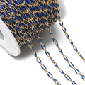 Macro shot of gold-plated twisted oval chain with blue enamel details on white spool - 1 Meter/Pack / Sapphire Blue