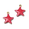 Pendentif étoile de mer en acier doré avec émail rouge vif et texture scintillante fine - Étoile de Mer Potelée Rouge Rose