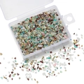 Macro shot of colorful irregular mixed glass stones in a transparent storage box - Blue Series 5