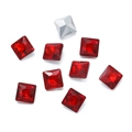Macro detail of red square glass crystals with faceted pyramid cut for DIY jewelry making - 10 Pieces Pack / Red (04 Style)