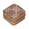 Joyero vintage portátil con patrón de azulejos mediterráneos y textura de corcho - 10*10*5cm / Patrón de Hierba