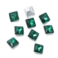 Macro view of square emerald green faceted glass crystals with silver foil backing - 10 Pieces Pack / Dark Emerald Green (10 Style)