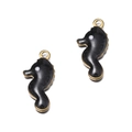 Pendentif hippocampe en émail noir avec bordure dorée pour création de bijoux - Hippocampe Noir