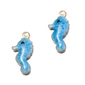 Pendentif hippocampe doré avec émail bleu ciel pour la création de bijoux - Hippocampe Bleu