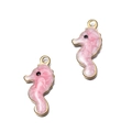 Pendentifs hippocampe en acier inoxydable doré et émail rose pour la création de bijoux - Hippocampe Rose