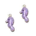 Paire de pendentifs hippocampe violets avec finition dorée et émail pour bijoux artisanaux - Hippocampe Violet