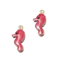 Pendentifs hippocampe DIY en acier inoxydable avec émail rose et finition dorée - Hippocampe Rouge Rose