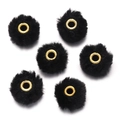 Macro detail of black faux rabbit fur balls with gold metal grommets for DIY jewelry - 10 Pieces/Pack (13x14mm) / Black