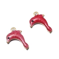 Pendentifs dauphins en émail rose et bordure dorée pour bijoux DIY et accessoires - Dauphin Rose Foncé