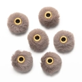 Close-up of 6 faux rabbit fur beads with golden metal eyelets for DIY jewelry making - 10 Pieces/Pack (13x14mm) / Coffee