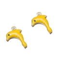 Paire de breloques dauphin en émail jaune avec base dorée pour bijoux DIY - Dauphin Jaune