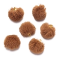 Detailed view of six brown faux mink fur balls with gold rings for DIY jewelry making - Brown / Brown