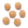 Vue de six pendentifs pompons en fausse fourrure kaki 18mm avec anneaux dorés pour bijoux - Orange
