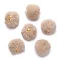 Detail of 6 light beige plush faux mink fur pendants with gold metal hanging loops - Khaki